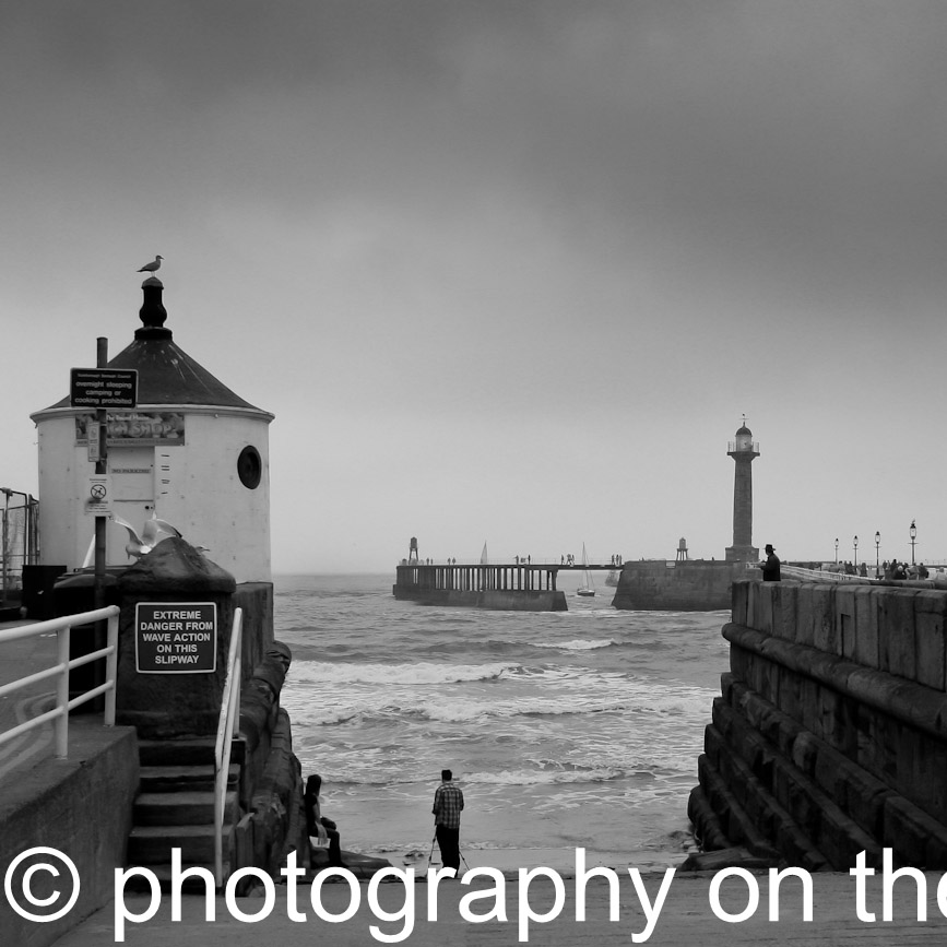 Whitby, entrance to beach with Pier and Lighthouse beyond. 50cmx50cm, 70cmx70cm