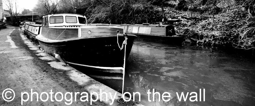 Boat on the Rochdale Canal, Hebden Bridge, Calderdale, Yorkshire. 110cmx46cm