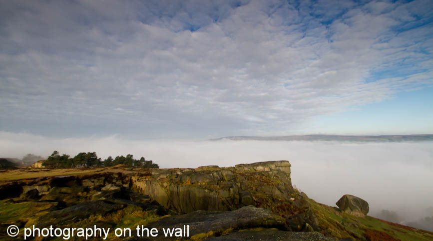 Cow and Calf Rocks, Ilkley with Early Morning Mist in the Wharfe Valley Below. 90cmx50cm