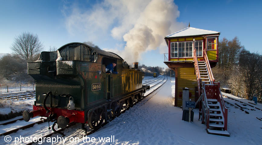 Steam Train 5643  in winter at Bolton Abbey Station, Yorkshire. 90cmx50cm