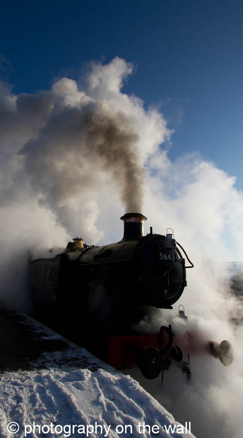 Steam Train 5643  in winter at Bolton Abbey Station, Yorkshire. 50cmx90cm