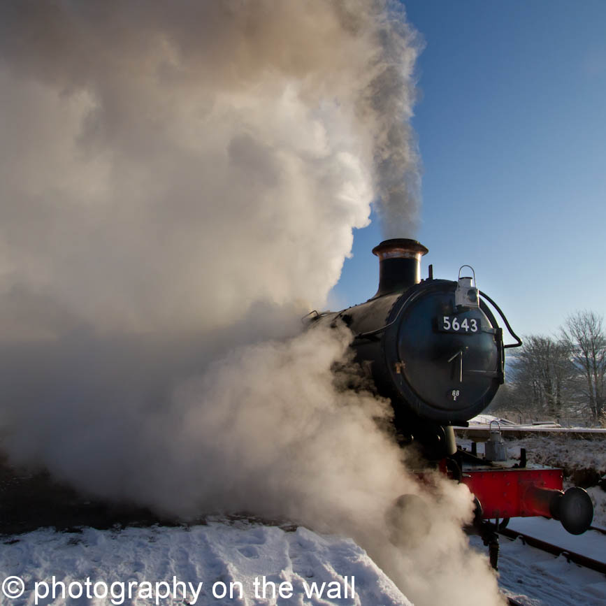 Steam Train 5643  in winter at Bolton Abbey Station, Yorkshire. 50cmx50cm, 70cmx70cm